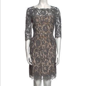 Milly Lace Grey Boat Neck Sheath Dress Excellent Condition